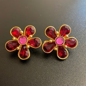 Ben Amun Red Flower Clip-On Earrings